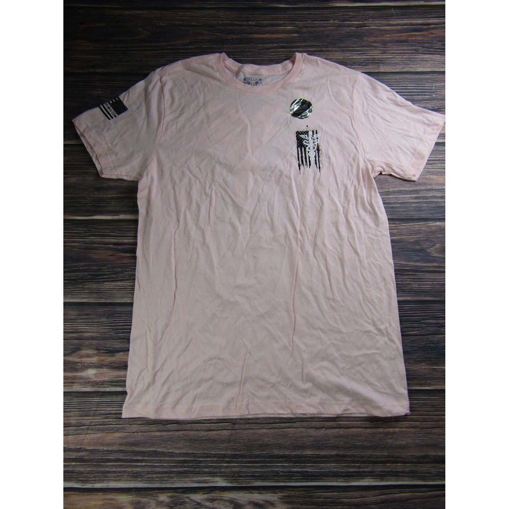 Howitzer Patriot Mens Large Pink T Shirt Military USA America Flag Honor Glory